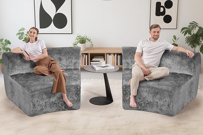 Homguava Modular Sectional Sofa, Memory Foam Couch Single Sofa Chair with Deep Seat, Modern Upholstered Sofa Couches for Living Room Apartment Office, No Assembly Required, Grey