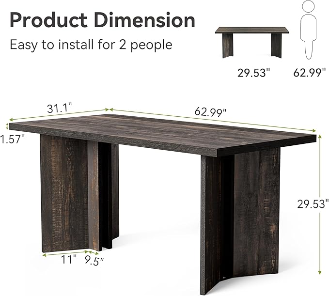 LITTLE TREE Wooden Dining Table Set for 6, 63-Inch Rectangle Kitchen Table, Modern Dinner Table for Home Dining Room, Kitchen Room,Dark Grey