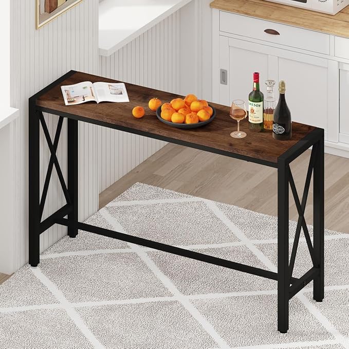 BON AUGURE Bar Table, 55 in Counter Height Pub Tables, Rectangular Tall Behind Couch Sofa Table, High Top Wood Console Tables for Home, Living Room, Kitchen (Rustic Oak, 36.6)