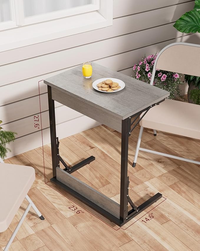 Tatub Folding TV Tray Table Set of 2, 24" Wide C-Shaped End Table for Couches, Small Sofa-Side Laptop Desk with Metal Frame for Living Room, Bedroom, Ivory White