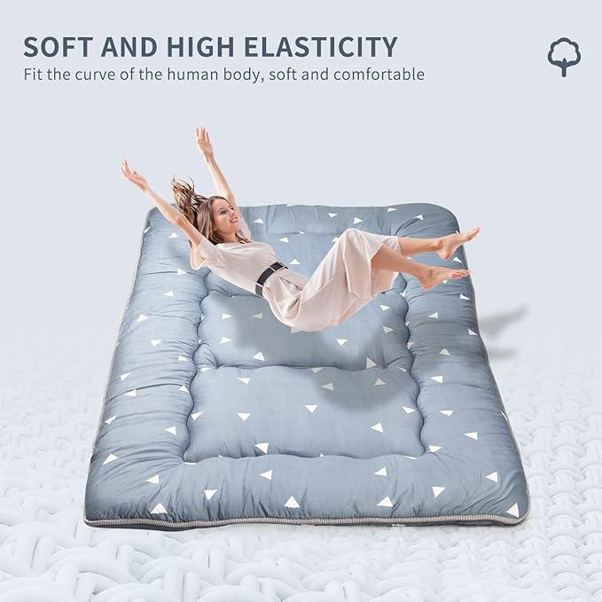 Japanese Floor Mattress,Roll Up Memory Foam Tatami Mat Easy to Store and Portable,Futon Mattress Suitable for Camping and Guest Room (Grey, Full (80" X 47"))