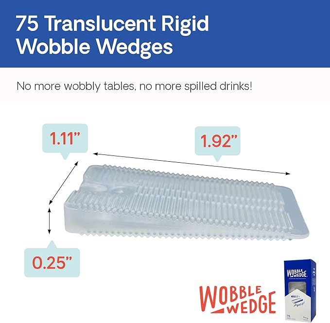 The Original Wobble Wedge Rigid Plastic Shims-MADE IN USA - Heavy-Duty Leveling Wedges for Furniture, Tables, Toilets, Home Improvement & Work Projects-Transparent Plastic Shim, Leveling Feet, 75 Pack