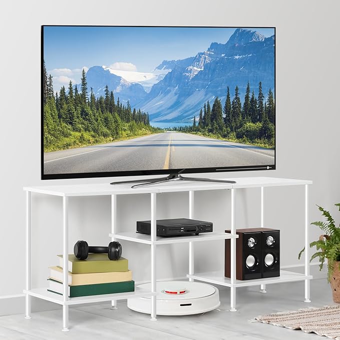 OYEAL White TV Stand for Bedroom Modern Entertainment Center Table with Storage Shelves for 50 Inch TV, 3 Tier Media Console Table for Small Spaces