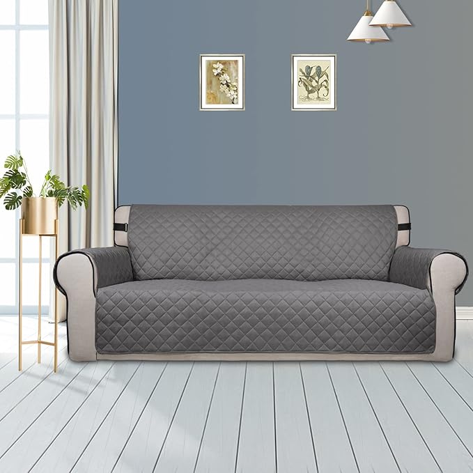PureFit Reversible Sofa Couch Cover Water Resistant Couch Covers for 3 Cushion, Washable Furniture Cover with Non-Slip Foam and Adjustable Strap for Dogs, Pets (Sofa, Gray/Light Gray)