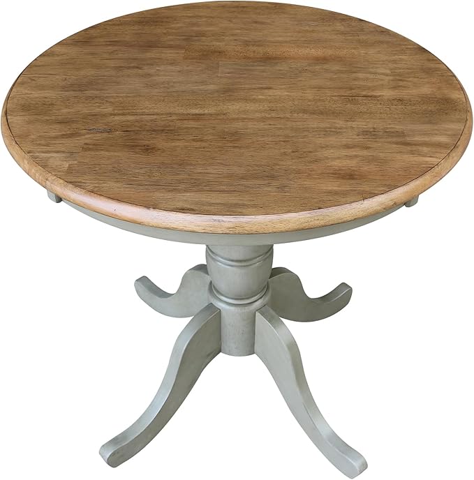 IC International Concepts 30" Round Top Pedestal Dining Table, 28.9" High, Distressed Hickory/Stone