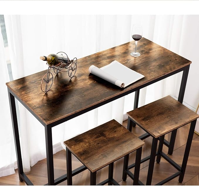 HOOBRO Bar Table, Rectangular Pub Table, 47.2” Counter Height Bar Table, Industrial Bar Height Table, Dining Table for Kitchen, Living Room, Easy to Assemble, Rustic Brown BF50BT01