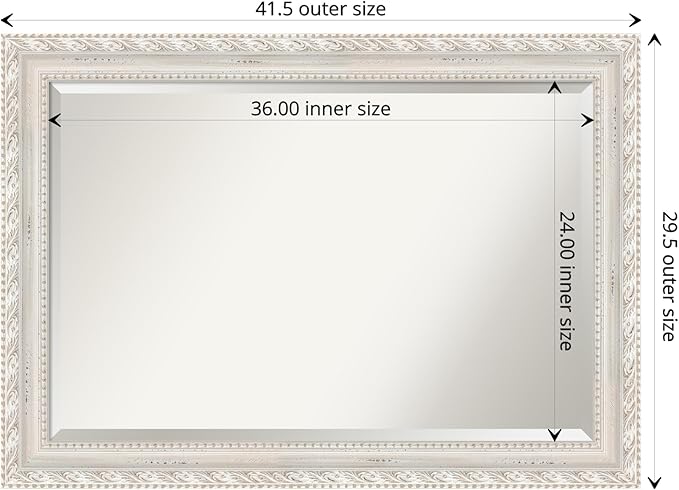 Amanti Art White Bathroom Mirror for Over Sink, 30x42 Opera Off White Rectangle Vanity Mirror, Large Traditional Wood Frame, Hangs Horizonally and Vertically, Bathroom Wall Decor, Beveled Edge from WI