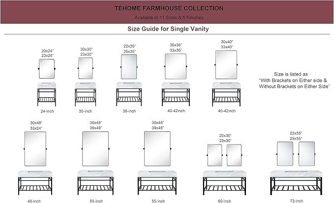 TEHOME 27 x 35'' Farmhouse Brush Nickel Metal Framed Pivot Rectangle Bathroom Mirror Tilting Beveled Vanity Mirrors for Wall