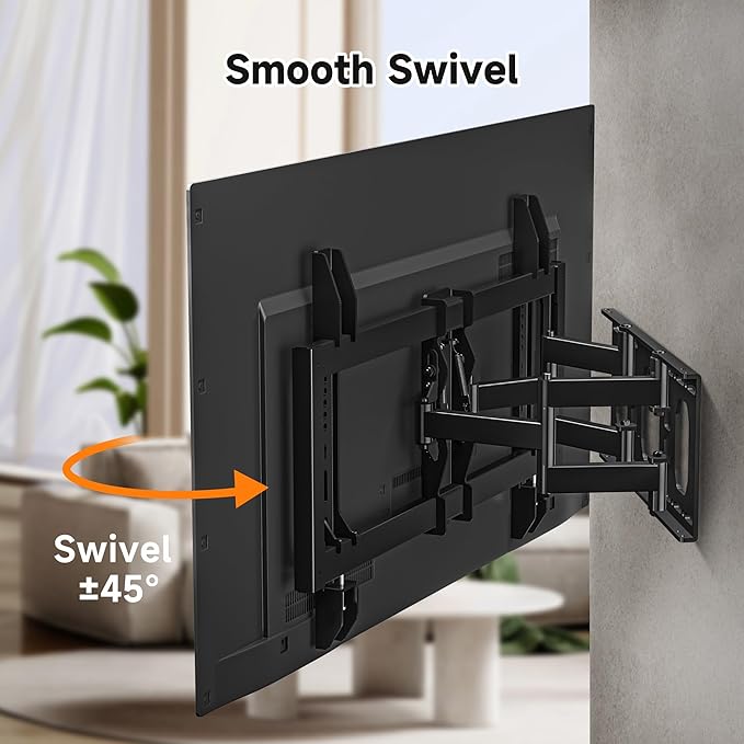 Ultra Slim Full Motion TV Wall Mount for Most 37"-90" Flat/Curved TV, Swivel Tilt Bracket with Articulating 6 Arms, Support 120lbs, Max VESA 600x400mm, Fits 12”/16" Wood Stud, MAUS02