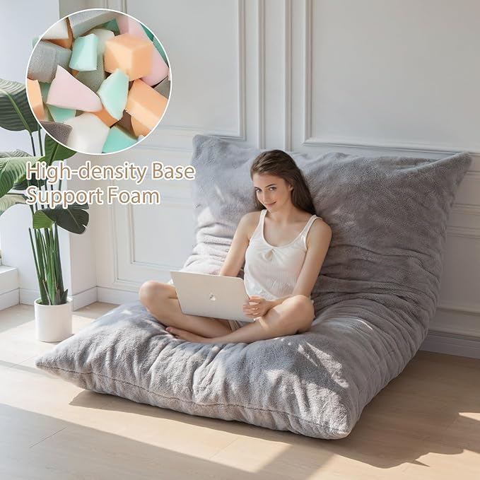 BYBYME 3 in 1 Bean Bag Chair, Convertible Chair Folds from Bean Bag to Lounger, High-Density Foam Filling, Faux Fur Big Sofa Bed, Giant Bean Bag Chair Bed for Adults