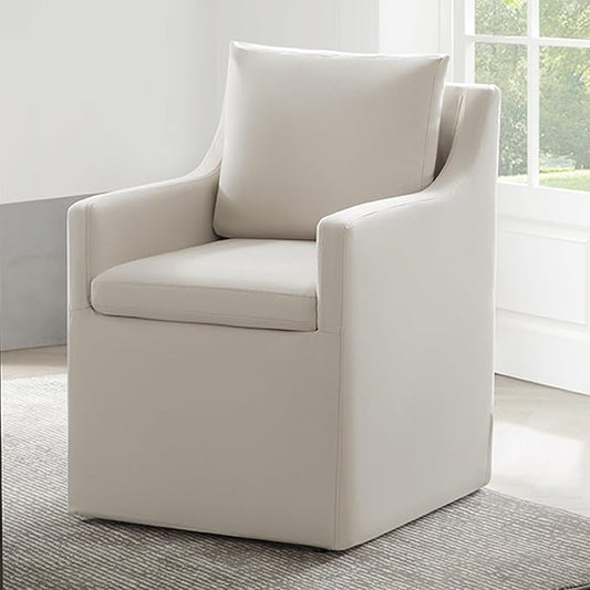 Upholstered Dining Chairs with Casters Washable Cover Side Deskchair with Rollers for Diningroom, Living Room, Flax Beige, 1 Box