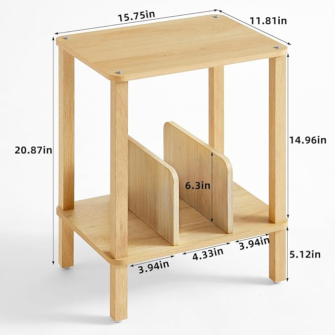 LELELINKY 2-Tier Bamboo Record Player Stand Set of 2 with Vinyl Record Storage up to 100 Albums, Boho Bedroom Record Holder and Multi-Functional End Table for Living Room, Natural
