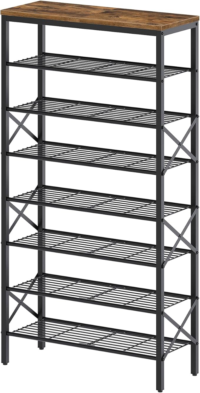 8 Tier Shoe Rack, Shoe Storage Organizer, Large Capacity Shoe Shelf Holds 32 Pairs of Shoes, Durable and Stable, for Entryway, Hallway, Closet, Dorm Room, Rustic Brown SS08BR
