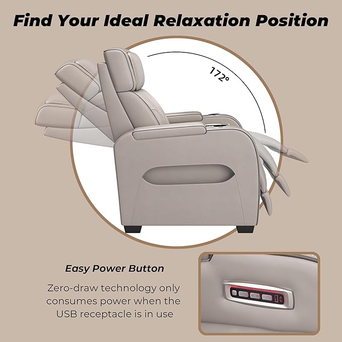 Signature Design by Ashley Boyington Contemporary Leather Match Power Reclining Sofa with USB Charging Ports, LED Lights and Adjustable Headrest, Light Gray