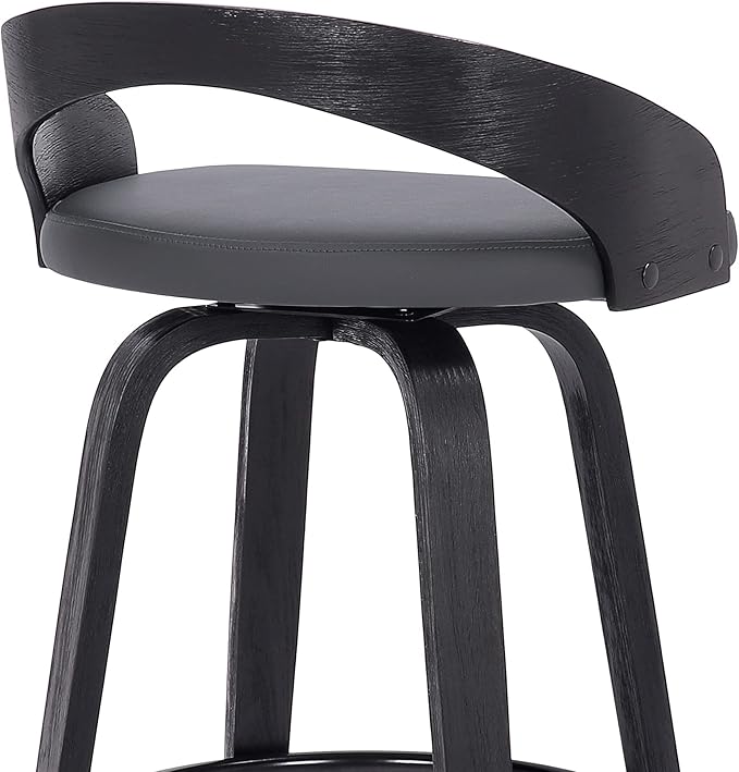 Armen Living Sonia 26" Counter Height Swivel Gray Faux Leather and Black Wood Bar Stool - Set of 4