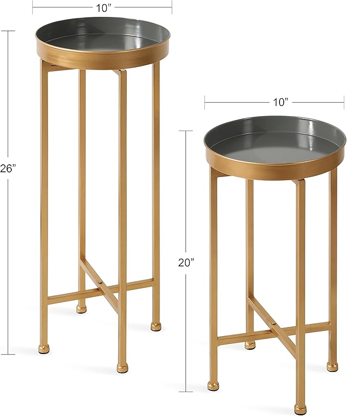 Kate and Laurel Celia Modern Side Table, Set of 2, Gray and Gold, Sophisticated End Tables for Storage and Display