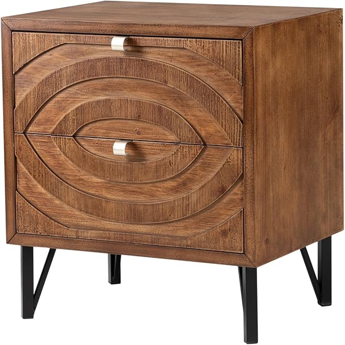COSIEST Vintage Nightstand with 2 Storage Drawers, Rustic End Table for Bedroom and Living Room, Easy to Assemble Accent Table (Brown, Circle Pattern)