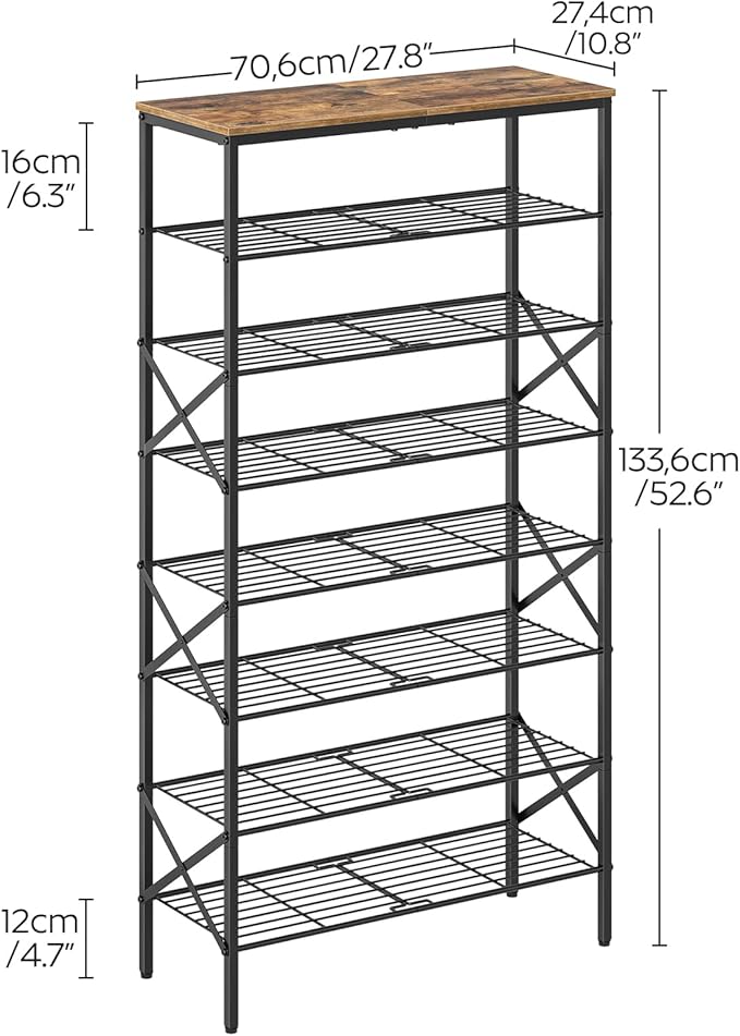 8 Tier Shoe Rack, Shoe Storage Organizer, Large Capacity Shoe Shelf Holds 32 Pairs of Shoes, Durable and Stable, for Entryway, Hallway, Closet, Dorm Room, Rustic Brown SS08BR