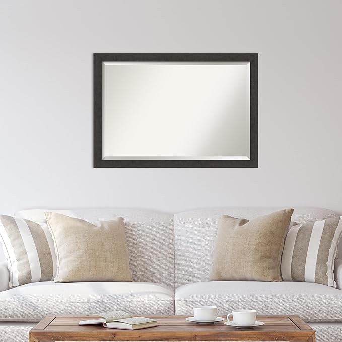 Amanti Art Brown Wall Mirror 28x40 Rustic Plank Espresso Narrow Rectangle Bathroom Mirror for Wall Decor Living Room, Large Rustic Farmhouse Frame, Hangs Horizonally and Vertically, Bathroom Decor