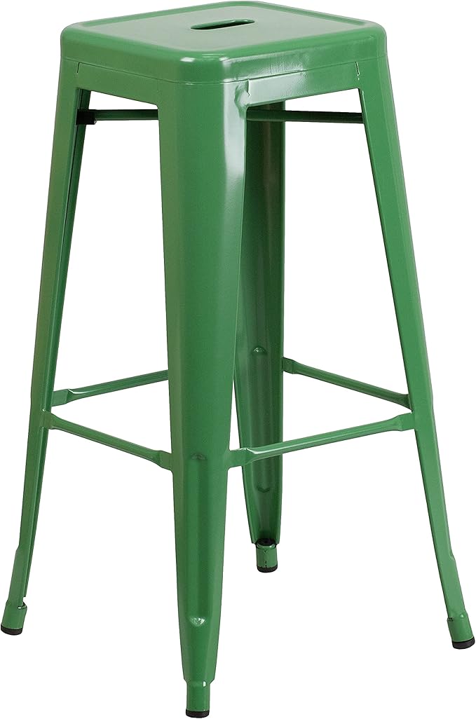 Flash Furniture Lily 4 Pack Commercial Grade 30" High Backless Green Metal Indoor-Outdoor Barstool with Square Seat