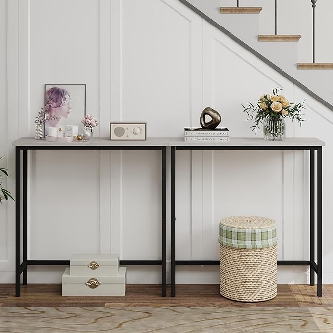 HollyHOME Narrow Console Table, 29.5" Slim Entryway Table, Sofa Stand, Hallway Shelf for Hallway, Bedroom, Living Room, Foyer, Grey