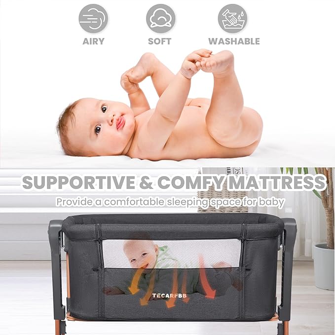 Baby Bassinet, 3 in 1 Bedside Sleeper for Newborn, Bedside Bassinet for Baby with 6 Adjustable Height, Soft Mattress, Compact, Easy to Fold