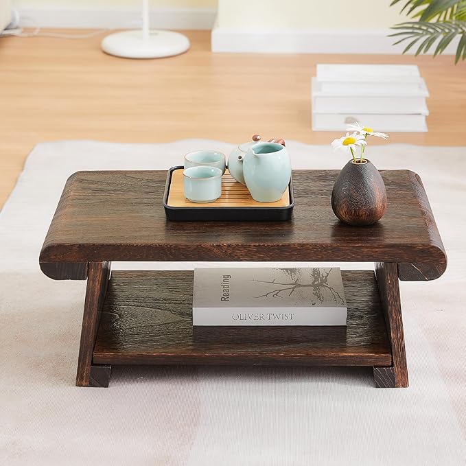 Folding Altar Table,Japanese Table for Sitting on The Floor,Low Wood Meditation Table,Foldable Floor Desk