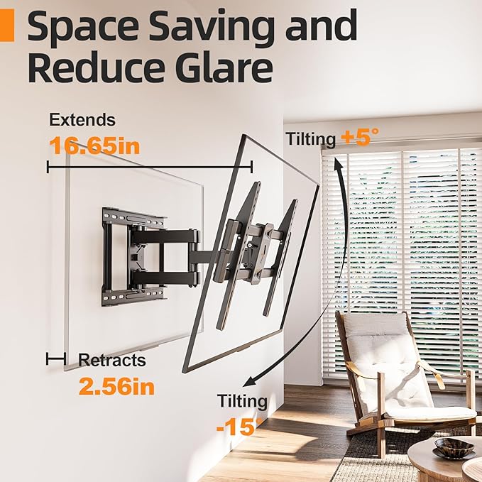 75 85 inch Full Motion TV Wall Mount for 40-86'' TV Mount, Heavy Duty Adjustable articulating Bracket Tilt Swivel Extension Level, VESA 600x400mm, 16" Studs, 132 lbs for 65 70 75+ TVs