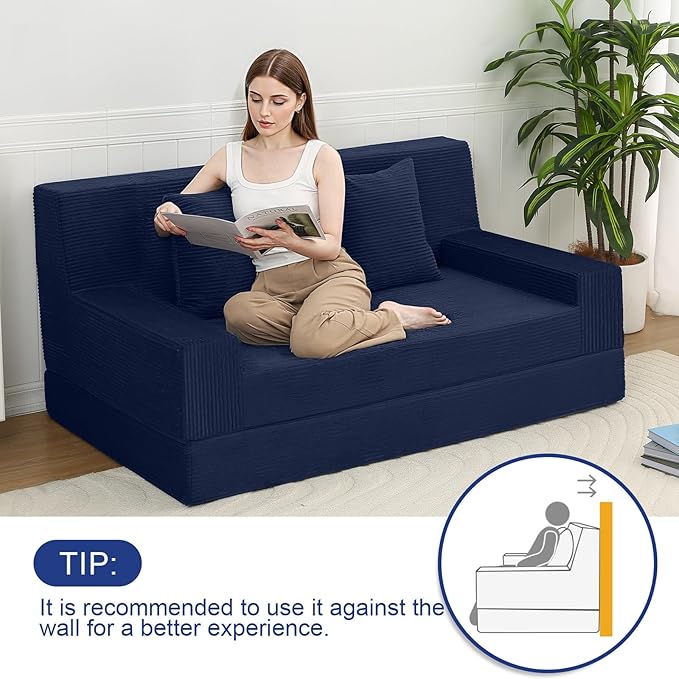 MeMoreCool Boneless Folding Sofa Bed Queen, Corduroy Convertible Sleeper Chair, Foldable Foam Mattress Chair, Comfy Fold‑Out Futon Couch Bed, Large Floor Sofa Couch for Living Room Guest
