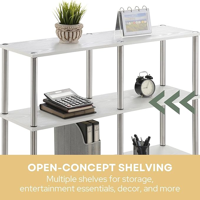 Convenience Concepts Designs2Go No Tools 3 Tier Wide Console Table 42" - Modern Multipurpose Accent with Shelves for TV Media Center, Office Desk Extension, Entryway Display, & Home Storage, White
