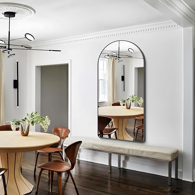 Arched Bathroom Mirror, 55"x30" Black Arched Mirror for Bathroom, Wall Mounted Mirror, Black Vanity Wall Mirror Metal Frame for Bedroom, Entryway, Living Room, Vertically Hanging