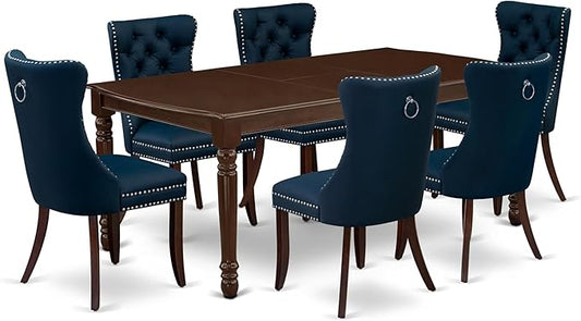 East West Furniture DODA7-MAH-29 7 Piece Dining Table Set Includes a Rectangle Kitchen Table with Butterfly Leaf and 6 Polyester Fabric Padded Chairs, 42x78 Inch, Mahogany