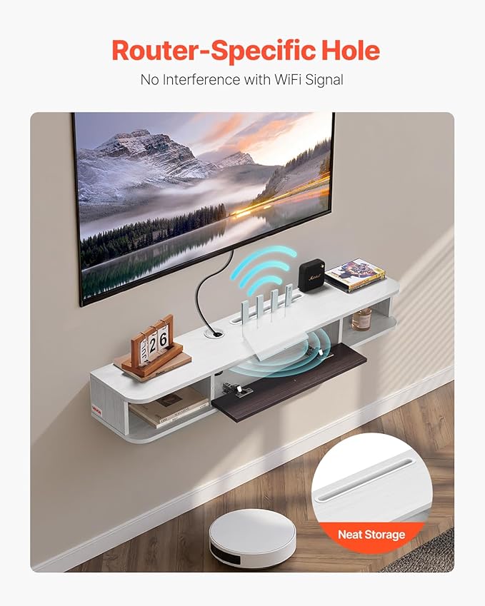 VEVOR Floating TV Stand, 47'' Wall Mounted TV Console Modern Floating Entertainment Center Under TV Shelf with Storage Cabinet, for Bedroom & Living Room, White