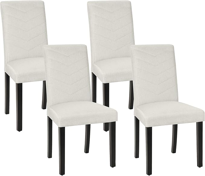 VECELO Upholstered Dining Chairs Set of 4, Fabric Wood Legs High Back for Kitchen Living Room, Beige