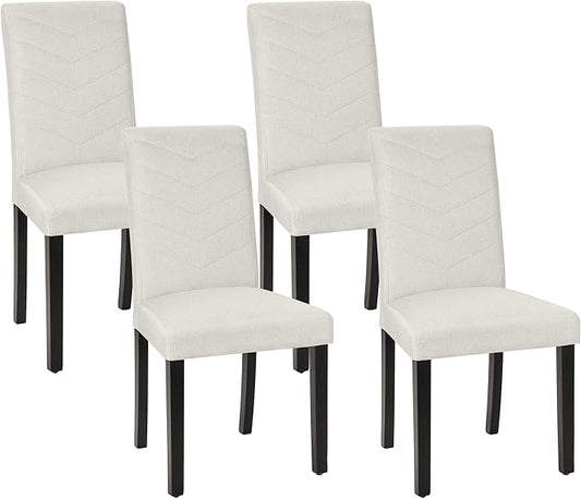 VECELO Upholstered Dining Chairs Set of 4, Fabric Wood Legs High Back for Kitchen Living Room, Beige