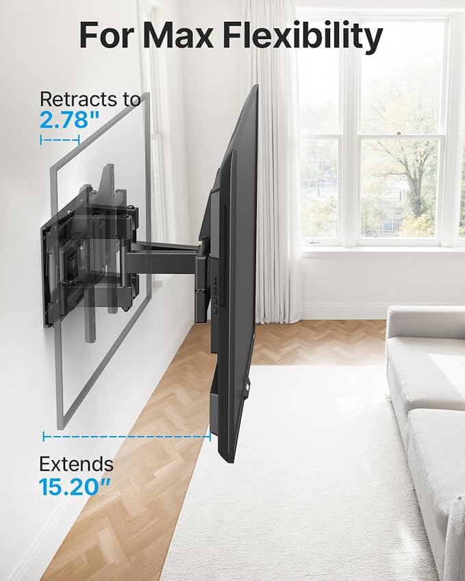 Full Motion TV Wall Mount for 37-85 Inch TVs Mounts Up to 132lbs, Fit 16" Wood Stud, Max VESA 600x400mm, Swivel and Tilt Articulating Wall Mount TV Bracket,Fit Most 55+ 65 70 75 inch TVs