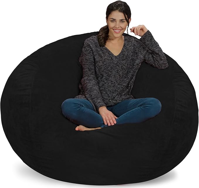 Chill Sack Bean Bag Chair - 5' Giant Memory Foam Lounge Chair with Soft Microfiber Cover – Cozy Furniture for Living Room, Dorm, & Kids' Rooms – Comfortable 5 Ft, Ultrafur Lounge Sofa, Black
