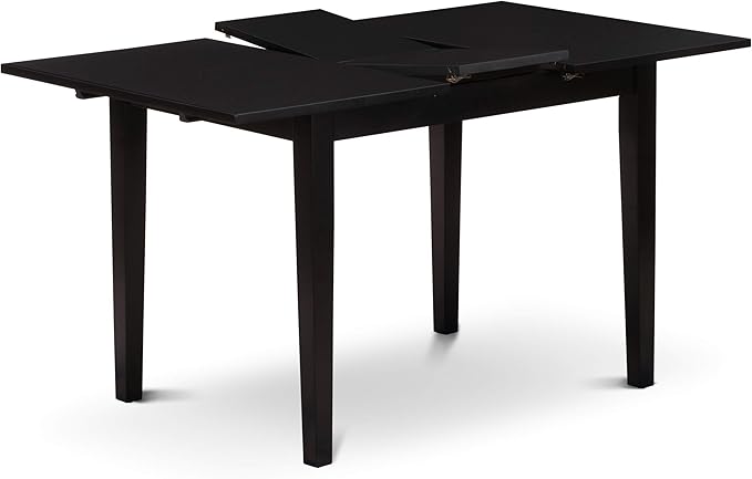 East West Furniture NOFL3-BLK-21 3 Piece Modern Dining Table Set Contains a Rectangle Wooden Table with Butterfly Leaf and 2 Blue Linen Fabric Upholstered Chairs, 32x54 Inch, Black