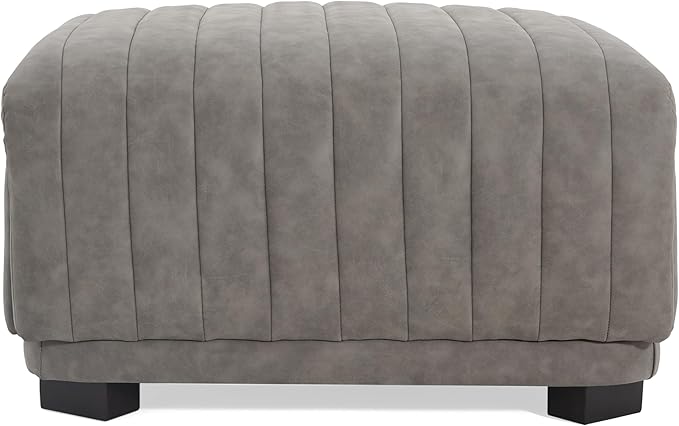 Christopher Knight Home Reyno Upholstered Ottoman with Storage for Living Room, Faux Leather Storage Ottoman Foot Rest with Side Drawers, Modern Square Coffee Table with Wooden Frame, Grey