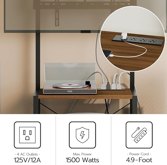 HOOBRO Rolling TV Stand with Mount and Power Outlet Up to 55 inch TV, Corner Entertainment Center, Small TV Stand with 3-Tier Storage Shelves for Living Room, Bedroom, Black and Walnut BH66UDS01