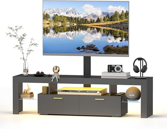 Redkey Modern TV Stand with Mount - TV Console with 2AC Outlets - Television Stands with RGB Led Light for 75 Inch TVs - Double Cabinet - 40°Adjustable Amplitude - Black(FBA)