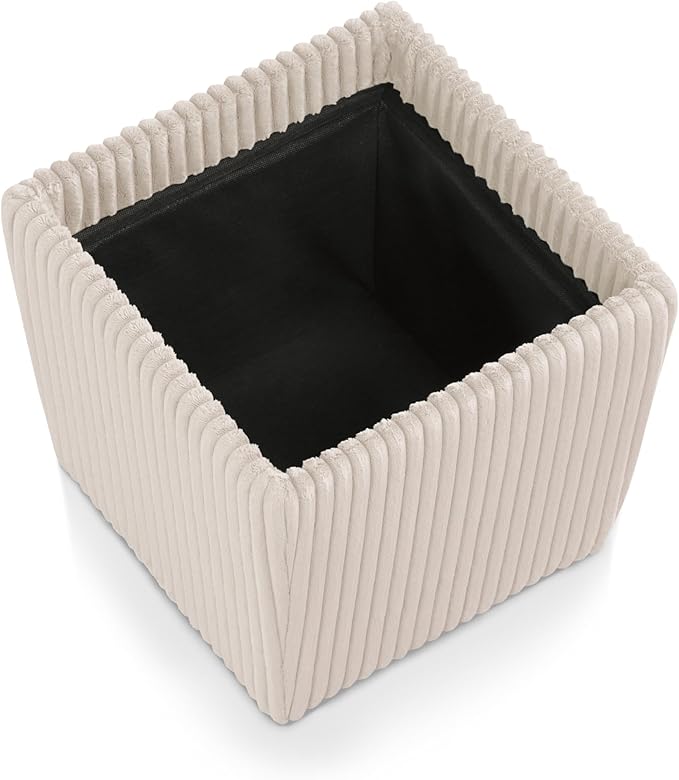 Furniture of America Lennox Modern Chenille 17-inch Square Storage Ottoman with Reversible Tray Top, Upholstered Footstool for Living Room, Bedroom, Entryway, Beige Pink
