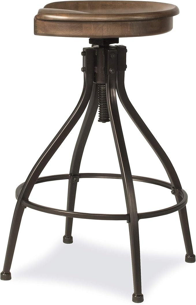 Hillsdale Worland Backless Metal Adjustable Height Stool with Wood Saddle Seat, Set of 2, Brown