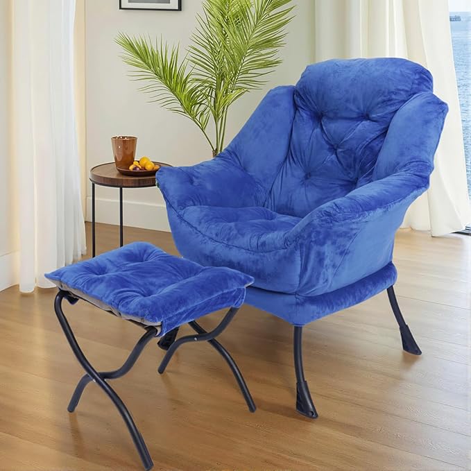 Kokel Lazy Chair with Folding Ottoman,Living Room Chairs (Blue-1248)