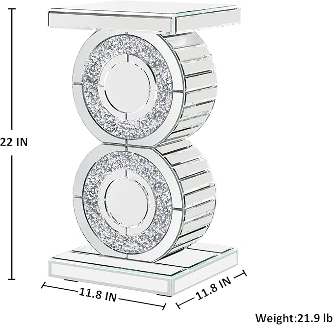 ENENE Mirrored End Table Crushed Diamond Coffee Table for Living Room Small Spaces Side Table for Bedroom Office Hallway Entryway