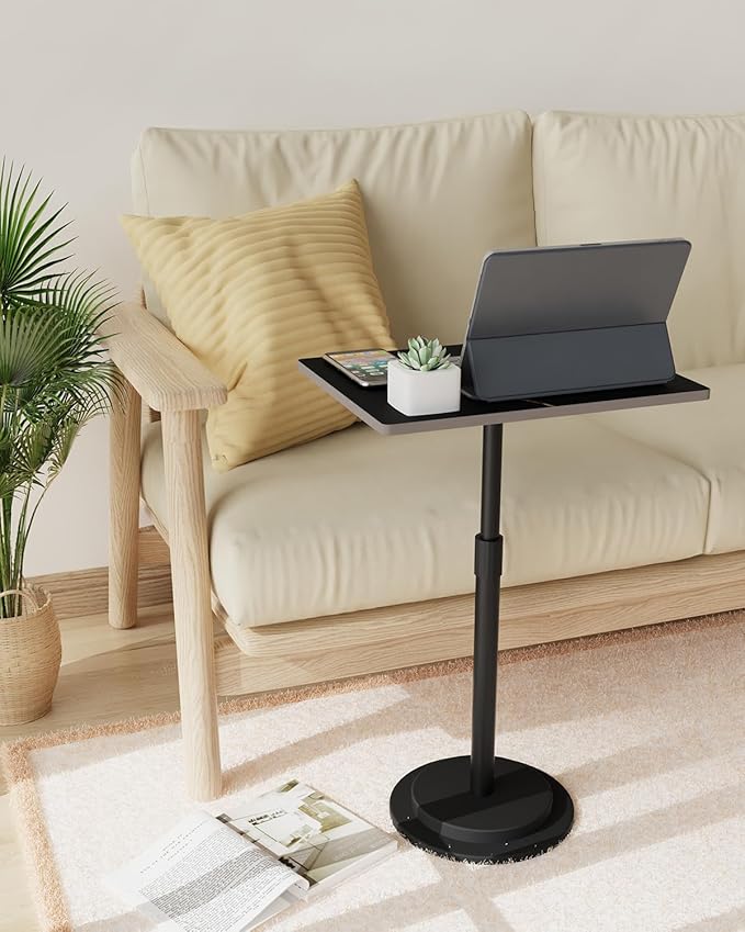 Small Side Table, Height Adjustable Nightstand, Square Indoor Metal Plant Stand, for Living Room, Bedroom, Office, Bathroom, 1 Pack, Black, GBZ001RB-1