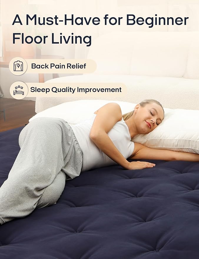 Syrinx Japanese Floor Futon Mattress, Foldable Tatami Sleeping Pad for Adults & Kids, Roll-Up Floor Bed or Bench Cushion with Anti-Slip Strap & Water-Resistant Design
