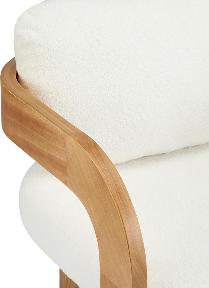 Christopher Knight Home Yorick Modern Boucle Dining Chair Set of 2 with Cushion, Solid Wood Dining Room Armchair Set, Curved Backrest Kitchen Side Chair, Living Room Comfy Extra Seat, Natural+White