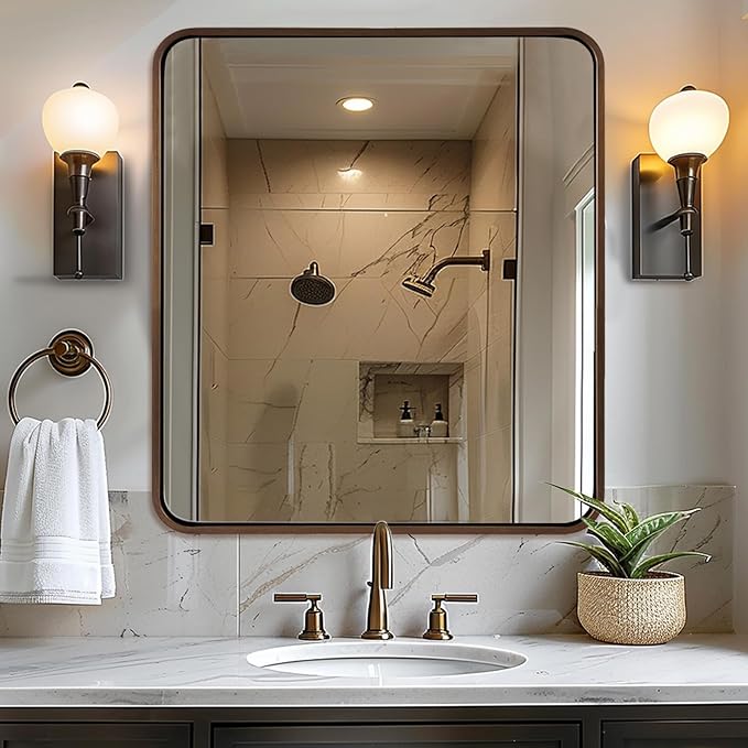 ANDY STAR 40x36 Inch Bronze Bathroom Mirror, Rounded Rectangle Oil Rubbed Bronze Mirrors for Bathroom,Tube Metal Framed, 1’’ Deep Wall Mounted Vertically/Horizontal