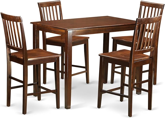 East West Furniture YAVN5-MAH-W 5 Piece Counter Height Dining Set Includes a Rectangle Dinette Table and 4 Kitchen Dining Chairs, 30x48 Inch, Mahogany